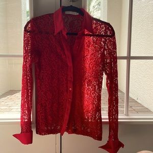 Red Anne Fontaine lace blouse